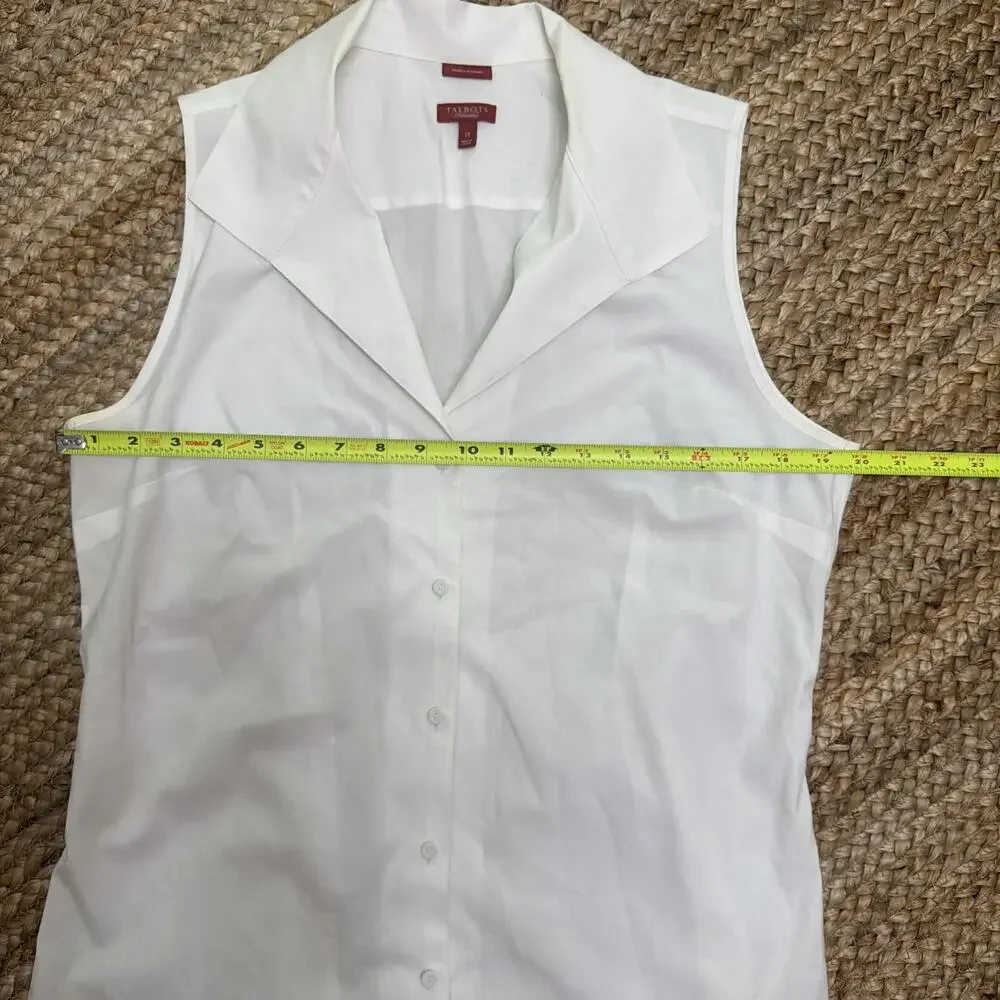 Talbots Non-Iron Sleeveless White Blouse Button Front Career Capsule Sz 14 - Picture 4 of 7